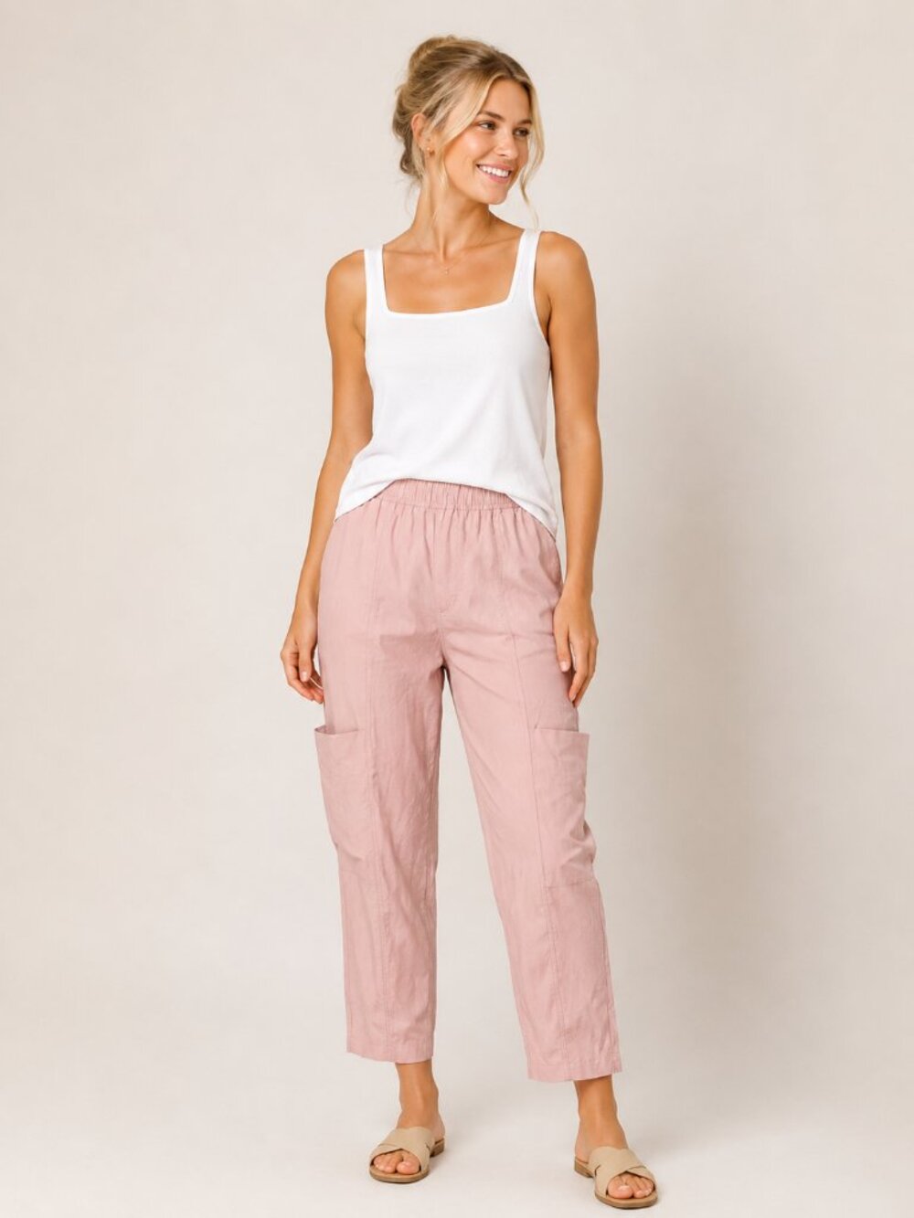2/$30 ZARA Crop Cargo Casual Sweatpants Baby Pink Elastic High Waist M #6437